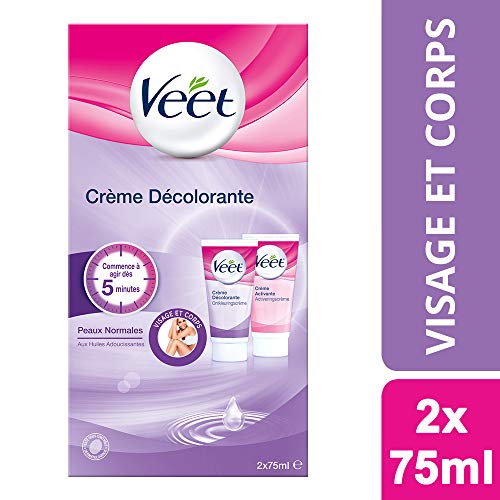 Veet Crème Décolorante Visage et Corps - 2 flacons de 75 ml