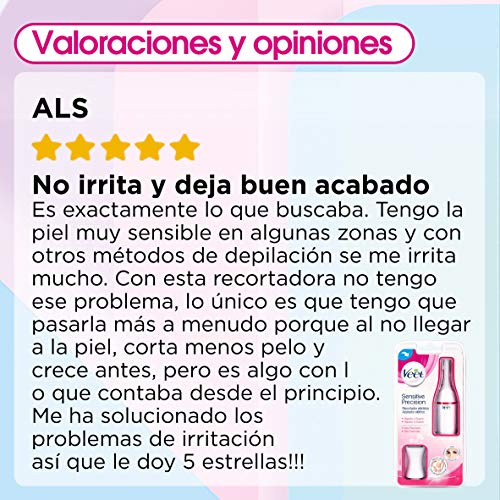 Veet Sensitive Precision - Recortador Eléctrico Depilador Mujer Zonas Sensibles, Bikini, Facial y Axilas, Blanco