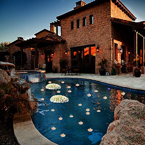 Velas flotantes, impermeables, sin perfume, decoración para fiestas en la piscina, bodas, cenas, 2 pulgadas, 4-6 horas de tiempo de enterrado 24 piezas / paquete