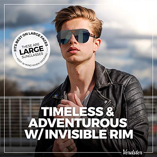 Verdster Gafas de Sol Extra Grandes Azules de Espejo para Hombre Blade – Un Estilo Osado para Hombres a la moda – Montura Grande Plana – Accesorios Incluidos