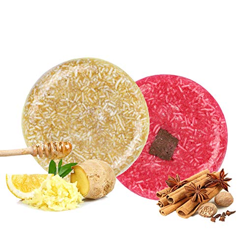 VERT Champú Sólido 2 PACK, Jabones de Champús y Acondicionadores Cabello Graso, Cuidado del pelo y del cuero cabelludo Organico Vegan Champú Natural Solido para Hombres Mujer (Canela & Jengibre)