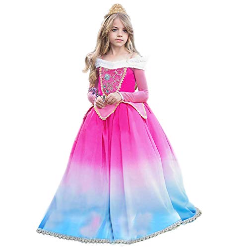 Vestido de princesa Aurora Sleeping Beauty Grimm's Fairy Tales Disfraces para Niñas Carnaval Traje Halloween Fiesta Cosplay Costume largos Elegantes Cumpleaños Pageant Comunión Ropa 5-6 Años