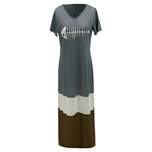Vestido Diario De Estilo Largo para Mujer, Vestido Informal De Manga Corta con Cuello En V De Manga Corta URIBAKY Y Falda Recta con Estampado De Espina De Pescado CóMica