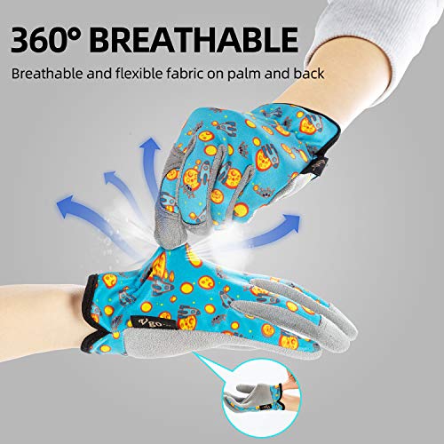 Vgo 1 Par 6-7 Edad Guantes para Niños de Cuero Sintético Suave para Trabajo Liviano, Jardinería, Alta Destreza, Transpirabilidad, Cómodo (Talla L, Azul, KID-MF7362)