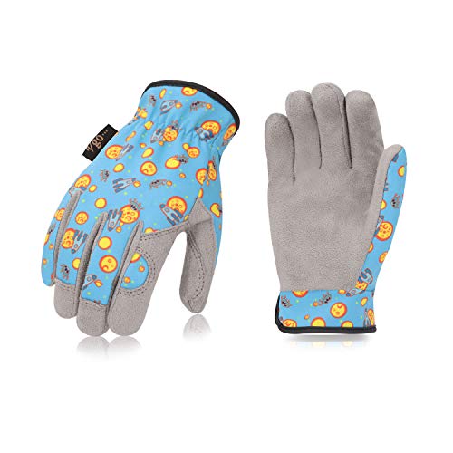 Vgo 1 Par 6-7 Edad Guantes para Niños de Cuero Sintético Suave para Trabajo Liviano, Jardinería, Alta Destreza, Transpirabilidad, Cómodo (Talla L, Azul, KID-MF7362)