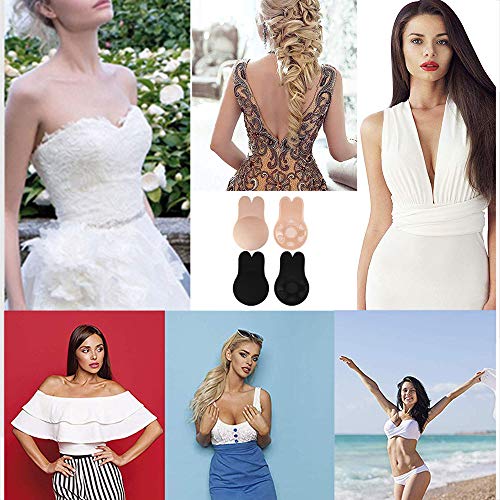 Viccess Sujetador Adhesivo Silicona Sujetador Invisible Push up Sujetador Coneja para Mujer Sostén Cómodo Reutilizable (L(Cup C/D), Beige+Negro)