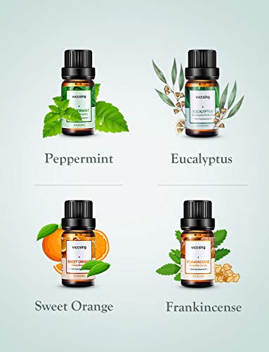 VicTsing Set de Regalo Essential Aceite (8 x 10 ml), Aceites 100% Puros para Difusores de Aceite: Lavanda, Limoncillo, Arbol de Té, Naranja Dulce, Eucalipto, Menta, Romero, Incienso