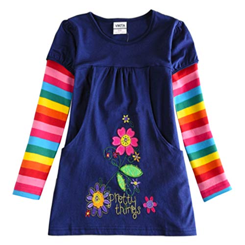 VIKITA Vestido Floral Manga Larga Algodón Niñas 2-8 años H5802Long 5T