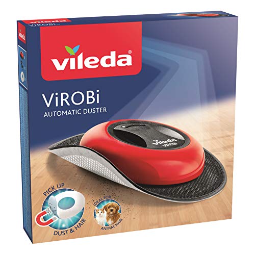 Vileda Virobi Slim - Mopa robot con sistema de autorotación y 2 programas de limpieza, apto para todo tipo de suelos e ideal para el pelo de mascotas, diseño ultrafino, color rojo