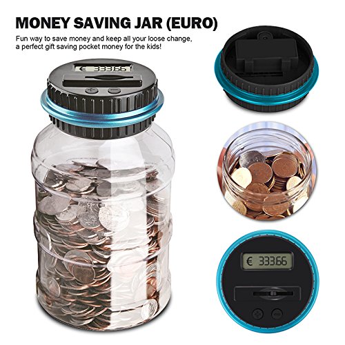 Vingtank Digital Coin Bank Caja de Ahorros Caja de ahorro de dinero de gran capacidad con pantalla LCD, transparente transparente (Euro) - Regalos para niños