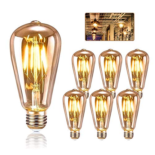 Vintage Edison Bombilla, ASANMU Bombilla LED Vintage E27 ST64 4W (Equivalente a 40W) 2200K Retro Edison Lámpara Ambar Cálido Bombillas Incandescentes para Lluminación y Decoración 220V-240V (6 Piezas)