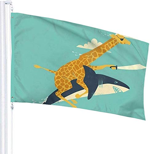 Viplili Banderas, Pirate Giraffe Riding Shark Flags 3x5 Feet Garden House Outdoor Banners Decorative Flag