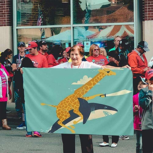 Viplili Banderas, Pirate Giraffe Riding Shark Flags 3x5 Feet Garden House Outdoor Banners Decorative Flag