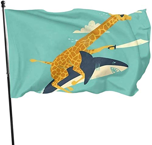 Viplili Banderas, Pirate Giraffe Riding Shark Flags 3x5 Feet Garden House Outdoor Banners Decorative Flag