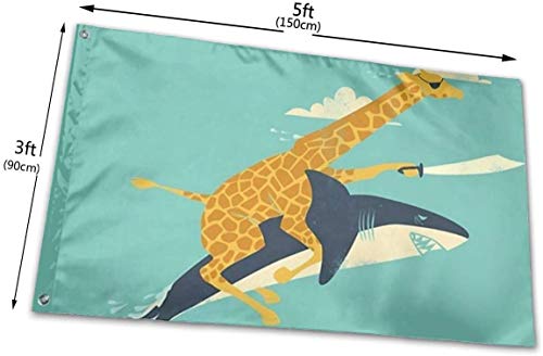 Viplili Banderas, Pirate Giraffe Riding Shark Flags 3x5 Feet Garden House Outdoor Banners Decorative Flag