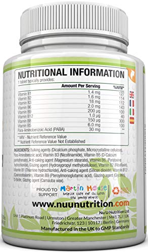 Vitamina B Complex | 180 Comprimidos (Suministro para 6 meses) | Contiene Ocho Vitaminas del grupo B por Comprimido: B1, B2, B3, B5, B6, B12, D-Biotina y Ácido Fólico | Complejo Vitamina B