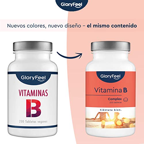 Vitamina B Complex - 200 tabletas veganas de vitamina B - Dosis altas de 8 Formas de Vitaminas B: B1 B2 B3 B5 B6 B7 (biotina) B9 (acido folico) y B12 - Apoyo inmunologico