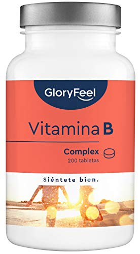 Vitamina B Complex - 200 tabletas veganas de vitamina B - Dosis altas de 8 Formas de Vitaminas B: B1 B2 B3 B5 B6 B7 (biotina) B9 (acido folico) y B12 - Apoyo inmunologico