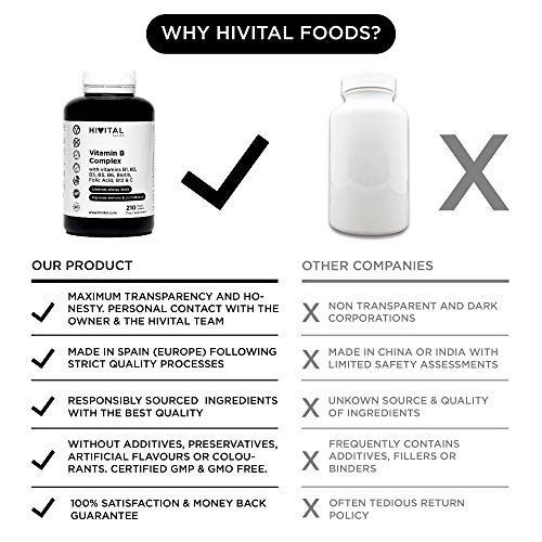 Vitamina B Complex | 210 cápsulas veganas para 7 meses | Complejo Vitaminas B con B1, B2, B3, B5, B6, B12, Biotina y Ácido Fólico | Aumenta el nivel de energía y mejora la concentración y la memoria