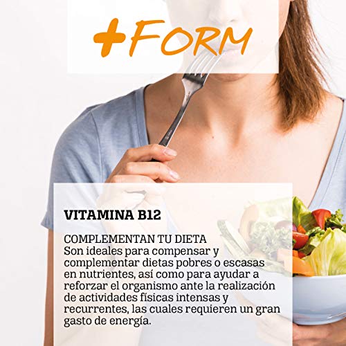 Vitamina B12 1000 mg - Vitaminas y Minerales para la Energía y el bienestar de tu cuerpo – 1 Cápsula al día – Apto para Veganos – Sin Gluten (90 cápsulas) - +Form