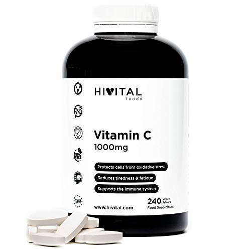 Vitamina C 1000 mg. 240 comprimidos veganos de Vitamina C pura (Tratamiento para 8 meses). Producto desarrollado y fabricado en España por Laboratorios HIVITAL.