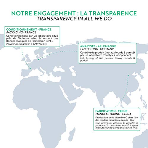 Vitamina C en Polvo 500 g | 100% Ácido L-Ascórbico | Polvo Puro Ultra Fino | Reduce la Fatiga y Mejora el Sistema Inmunológico | Envasado en Francia | Cuchara Dosificadora Incluida | Nutrivita