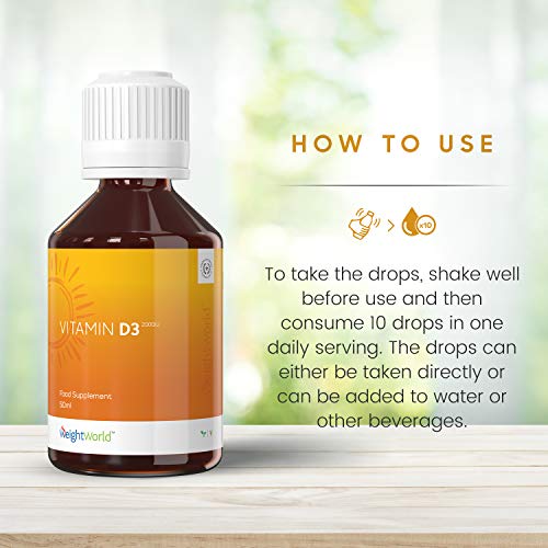 Vitamina D3 Gotas 2000 IU 50ml - Enriquecido con Vitamina E, Favorece Absorción de Calcio, Hecho en España Fortalece los Huesos, Sistema Inmunitario, Circulación y Sueño, Suplemento Vegano Líquido