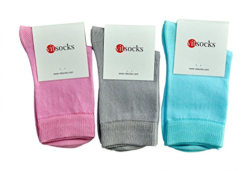 vitsocks Calcetines Algodón 98% Talla 23-34 Niño/a (3 PARES) Colores Suaves, rosa gris turquesa, 23-26