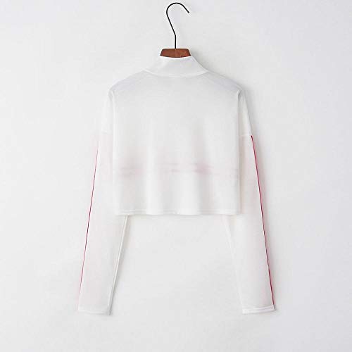 VJGOAL Moda Casual otoño de Las Mujeres Sexy Short Striped Stitching Manga Larga Camiseta Corta Tops Blusa(S,Blanco)