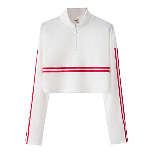 VJGOAL Moda Casual otoño de Las Mujeres Sexy Short Striped Stitching Manga Larga Camiseta Corta Tops Blusa(S,Blanco)