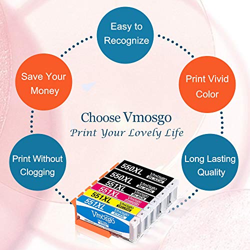 Vmosgo PGI-550XL CLI-551XL Reemplazo para Canon PGI-550 CLI-551 Cartuchos de Tinta, para Canon Pixma MX925 iP7250 MG5650 MG5550 MX920 MG6650 MX725 iX6850 MG5450 MG6450 iP7200 (6PGBK, 3BK, 3C, 3M, 3Y)