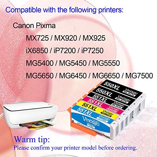 Vmosgo PGI-550XL CLI-551XL Reemplazo para Canon PGI-550 CLI-551 Cartuchos de Tinta, para Canon Pixma MX925 iP7250 MG5650 MG5550 MX920 MG6650 MX725 iX6850 MG5450 MG6450 iP7200 (6PGBK, 3BK, 3C, 3M, 3Y)