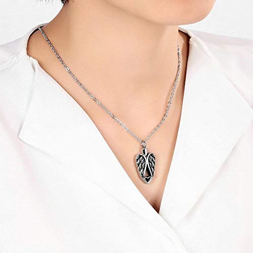 VVHN Collar joyería de Acero Inoxidable Cadena de hollín para Hombres y Mujeres Botella de Perfume alas de ángel y pequeño corazón Negro Colgante de Recuerdo de Acero Inoxidable Recuerdo