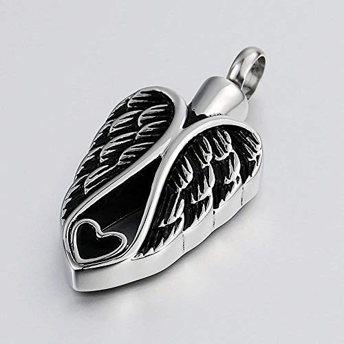 VVHN Collar joyería de Acero Inoxidable Cadena de hollín para Hombres y Mujeres Botella de Perfume alas de ángel y pequeño corazón Negro Colgante de Recuerdo de Acero Inoxidable Recuerdo