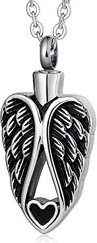 VVHN Collar joyería de Acero Inoxidable Cadena de hollín para Hombres y Mujeres Botella de Perfume alas de ángel y pequeño corazón Negro Colgante de Recuerdo de Acero Inoxidable Recuerdo