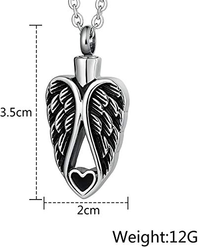 VVHN Collar joyería de Acero Inoxidable Cadena de hollín para Hombres y Mujeres Botella de Perfume alas de ángel y pequeño corazón Negro Colgante de Recuerdo de Acero Inoxidable Recuerdo