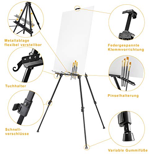 Walimex 18429 - Caballete de Aluminio para Pintar (con Soporte para Pinceles), Color Negro