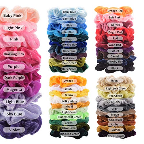 Wanxida 50 Colores Coleteros Terciopelo, Velvet Hair Scrunchies, Elástico Gomas de Pelo Para Mujeres Niñas Accesorios