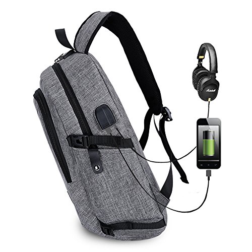 WAWJ Mochila antirrobo Impermeable, Mochila para portátil Multiusos Daypacks con Puerto de Carga USB (Gris)