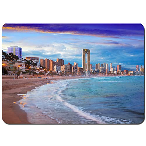 Wdoci Alfombrilla de baño.Antideslizante,Iluminación Nocturna de Alicante de la Ciudad de Benidorm con viviendas Modernas y Costa Alfombra de Ducha(75cmx45cm)