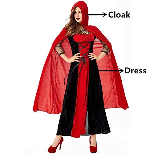 WDRSY Disfraces de Vampiro Sexis de Halloween para Mujeres Adultas, Vestido de Fiesta Elegante de Vampiro Victoriano, Disfraces Femeninos de Bruja roja y Negra-Estilo 1_Metro