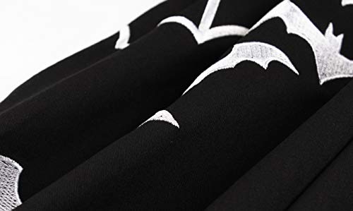 Wellwits - Vestido vintage para mujer, diseño de murciélago y araña, bordado de tela de Halloween - Negro - 40-42