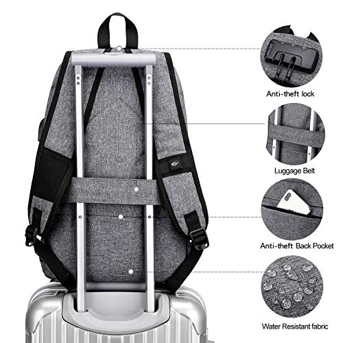 WENIG Mochila Antirrobo Impermeable,Mochila Portatil 15.6 Pulgadas Mochila Hombre con Puerto de Carga USB,Mochila Backpack para el Laptop para Ordenador del Negocio Trabajo Diario Viaje-Gris