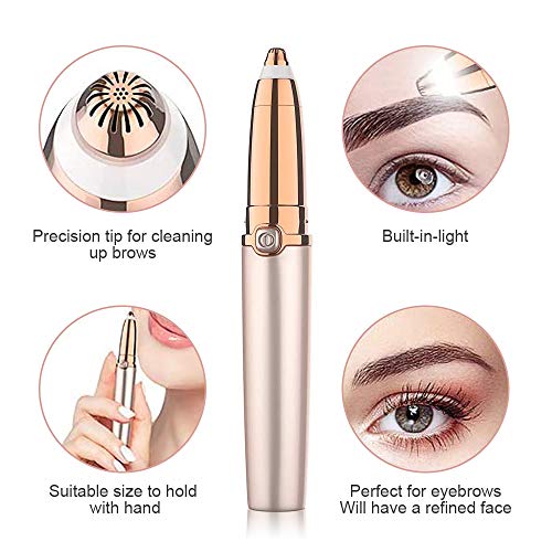 Wesho Depiladora Facial Mujer-USB recargable moldeador de cejas, depiladora de cejas y depilador multifuncional sin dolor para mujeres, lavable cejas (oro rosa)