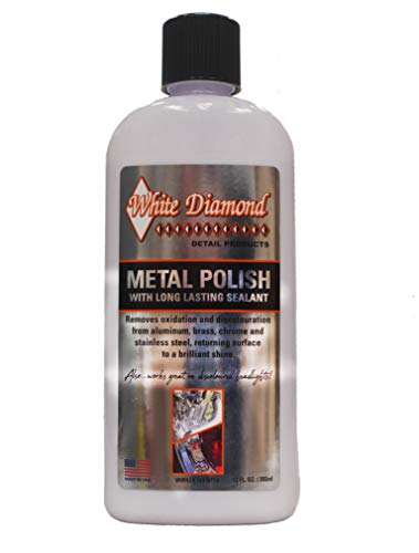 White Diamond Detail Products - Pulidor de metal con paño de rizo y gamuza de microfibra bordada con diamantes blancos y aroma a vainilla.