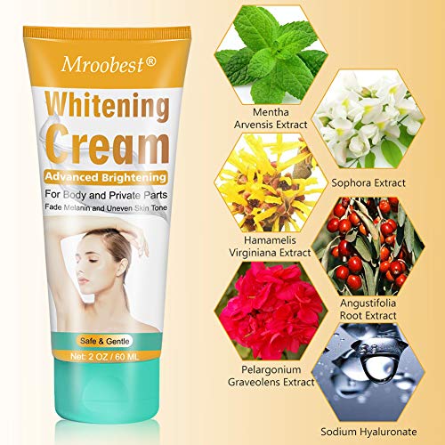 Whitening Cream, Crema Blanqueadora, Skin Whitening Cream, Crema Blanqueadora Cuerpo y Aclarar las Manchas de la piel, Corporal para Piel Oscura, Cuello, Codo-60ML