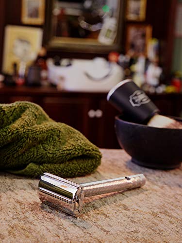 Wilkinson Sword Classic PREMIUM - Máquina de Afeitar Vintage de Acero Cromado para Hombre + 5 Hojas de Afeitar de Doble Filo, Afeitado Clásico Manual