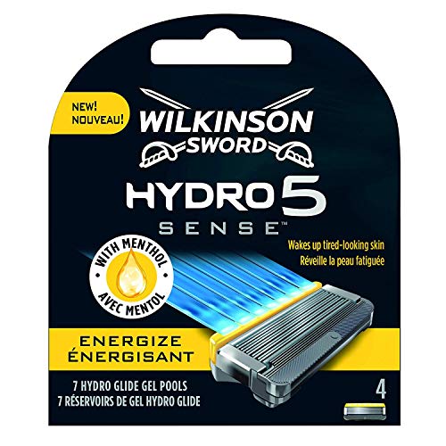 Wilkinson Sword - Maquinilla de Afeitar Hydro 5 Sense Energize + 8 Recambios de Cuchillas de Afeitar, Menta Energizante - Maquina de afeitar de 5 cuchillas con amortiguador Shock Absorb
