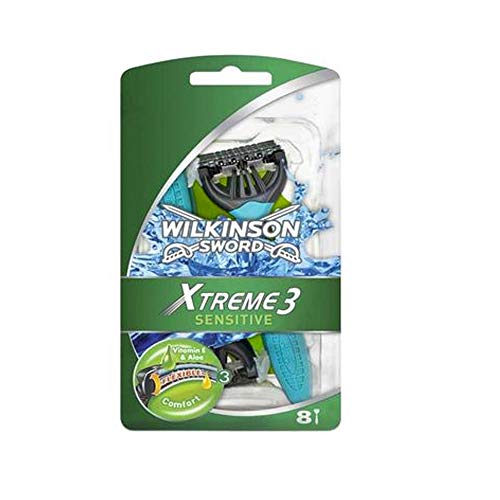 Wilkinson Sword - Xtreme 3 Sensitive - Maquinillas de afeitar desechables para hombre para pieles sensibles - Pack 8 unidades