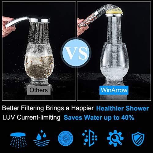 WinArrow Alcachofa de Ducha, Iónico Cabeza de Ducha con Vitamina C Elimina Cloro 200% de Alcachofa Móviles para Ducha Alta Presión y 40% de Ahorro Agua con Panel Microporoso de 80mm
